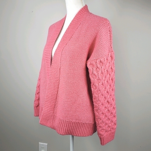 Gap Pink Wool Open Cardigan Cable Knit Sleeves - Picture 2 of 12